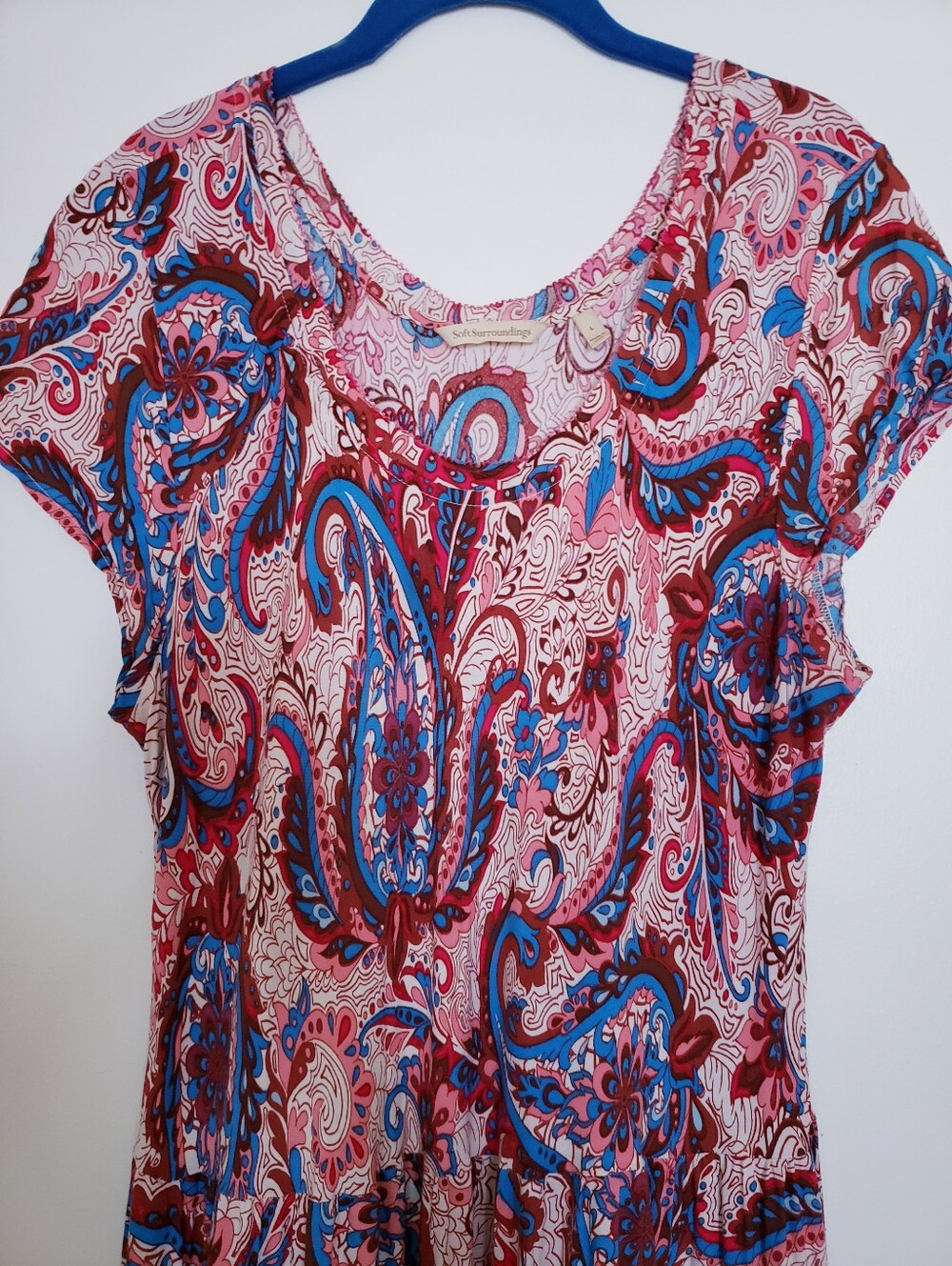 Soft Surroundings Pink Blue Paisley Print Tiered Maxi Dress - Picture 3 of 15